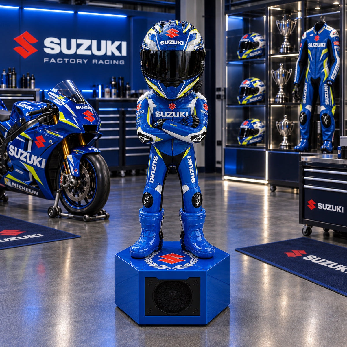 Helmstand Suzuki Racing edition with Bluetooth speaker base