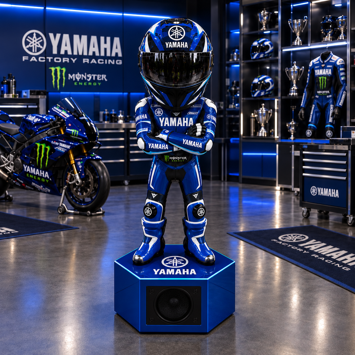 Helmstand Yamaha Racing edition with Bluetooth speaker base